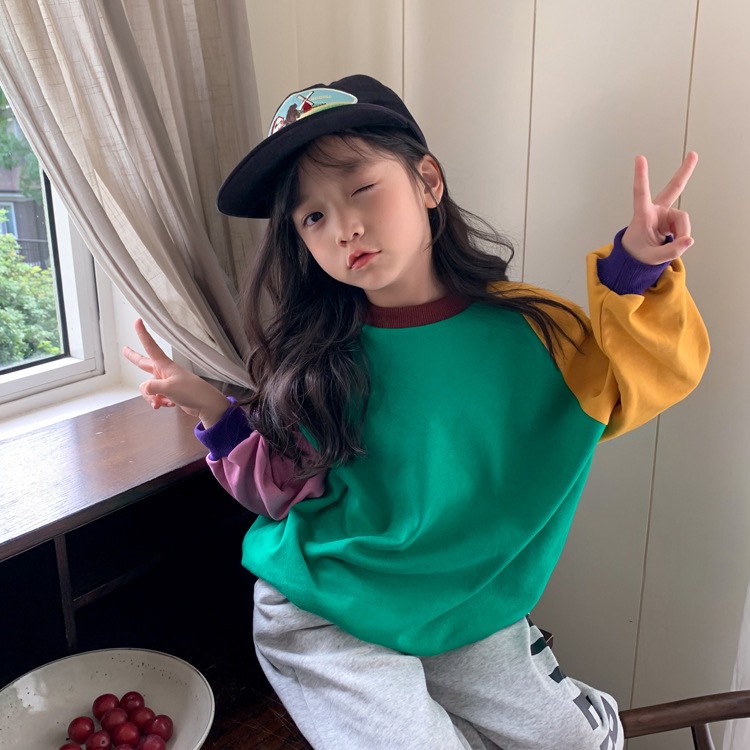 Áo sweater raglan mix màu lạ mắt cho bé A855