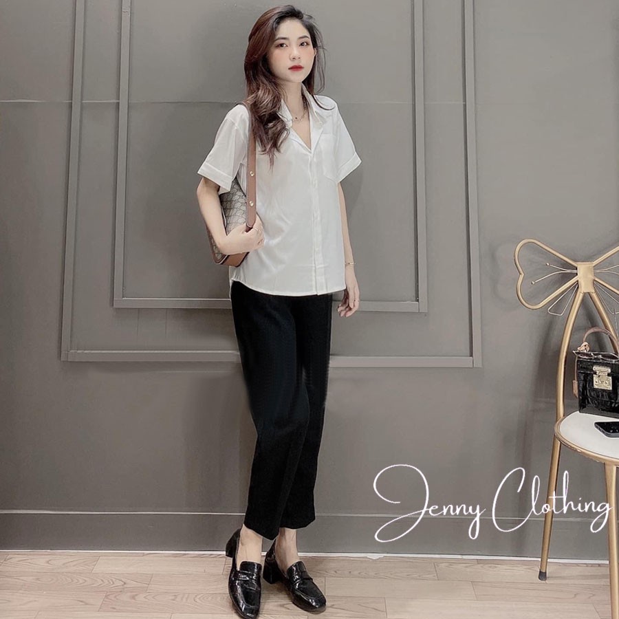 Áo sơ mi trắng nữ cộc tay form rộng tay ngắn lỡ kiểu áo sơ mi nữ basic có túi mặc đi học sinh viên làm công sở đều đẹp