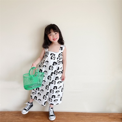 Jumpsuit Ống Rộng Họa Tiết Dễ Thương Phong Cách Hàn Quốc Thời Trang Mùa Hè Cho Bé Gái