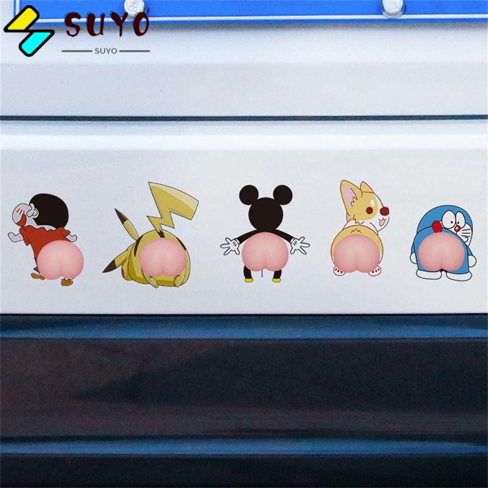 Bộ 2 miếng dán silicon 3D trang trí cửa xe hơi họa tiết hoạt hình dễ thương