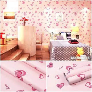 DECAL 1M PVC giấy dán tường khổ 45cm (có sẵn keo dán) – TRÁI TIM CHỮ LOVE HỒNG DT081