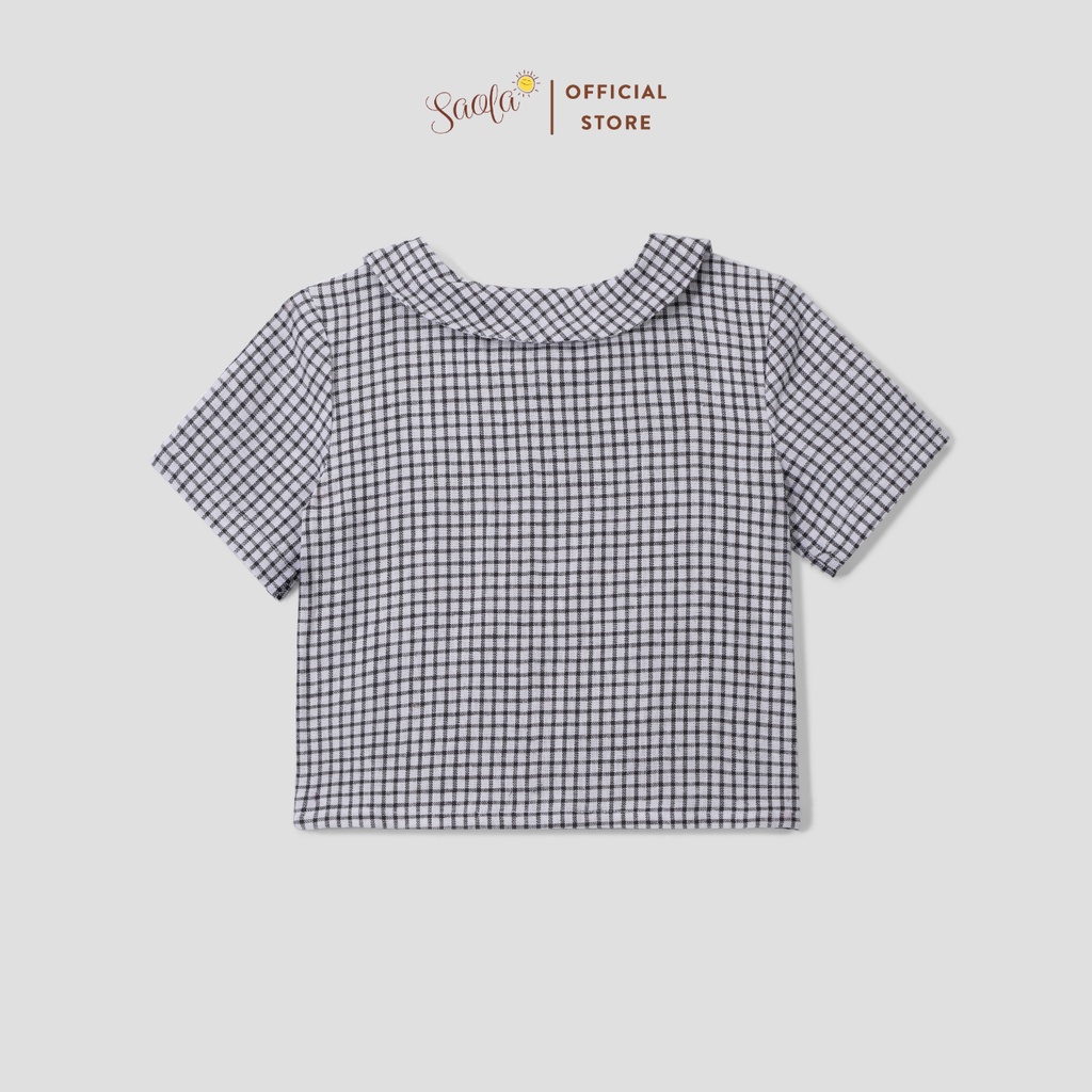 Áo Sơ Mi Cổ Tròn Bâu Lá Sen Tay Ngắn Có Hai Túi Chất Liệu Linen Thoáng Mát - POOCHON TOP - TOL009 - SAOLA KIDS CLOTHING