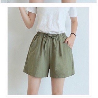 Quần đùi nữ short ngắn bigsize ống rộng dáng suông lưng chun - chất vải đũi mềm mát