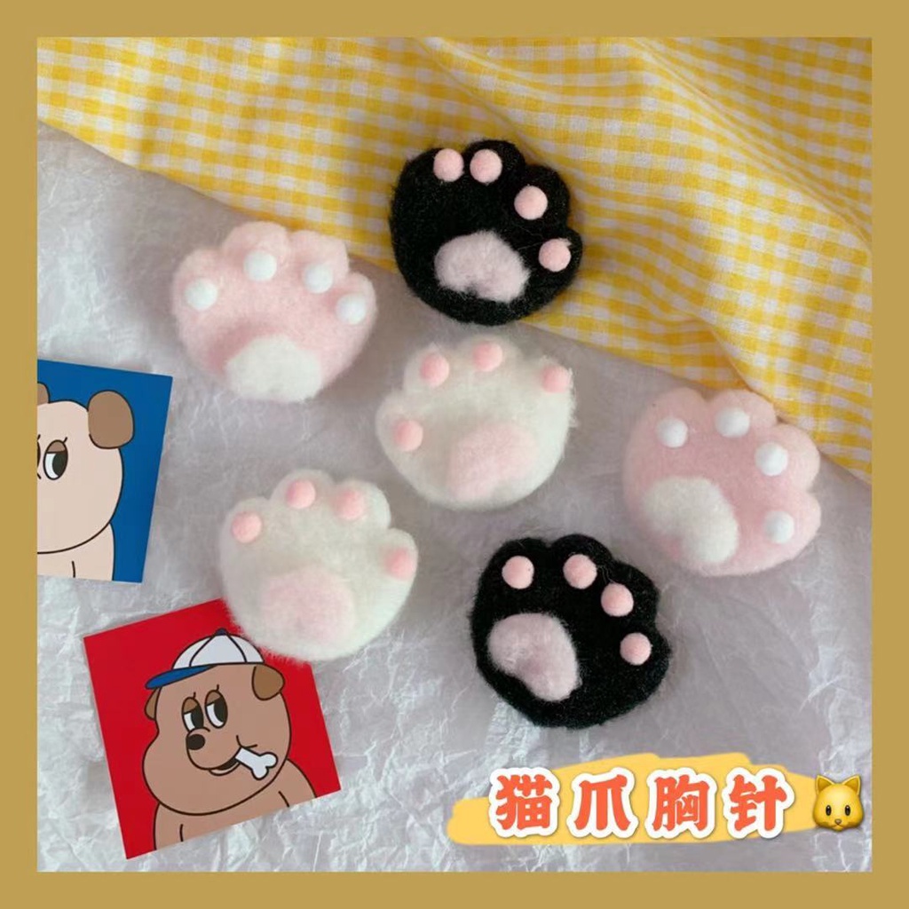 Trâm Cài Áo Hình Chân Mèo Hoạt Hình Phối Lông Đáng Yêu