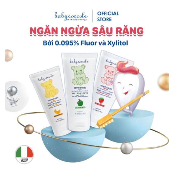 Kem đánh răng cho bé Babycoccole 12M+ trẻ em nuốt được 75ml