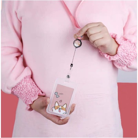 Dây rút và bao thẻ nhân viên, sinh viên, học sinh, thẻ đeo tên trong suốt nắp bảo vệ cute [Ngẫu Nhiên Họa Tiết ]