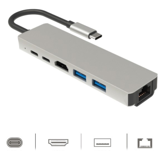 HUB USB TypeC ra 6 cổng HDMI/RJ45/USB 3.0/TypeC cho laptop táo, XPS 60236 - Hồ Phạm