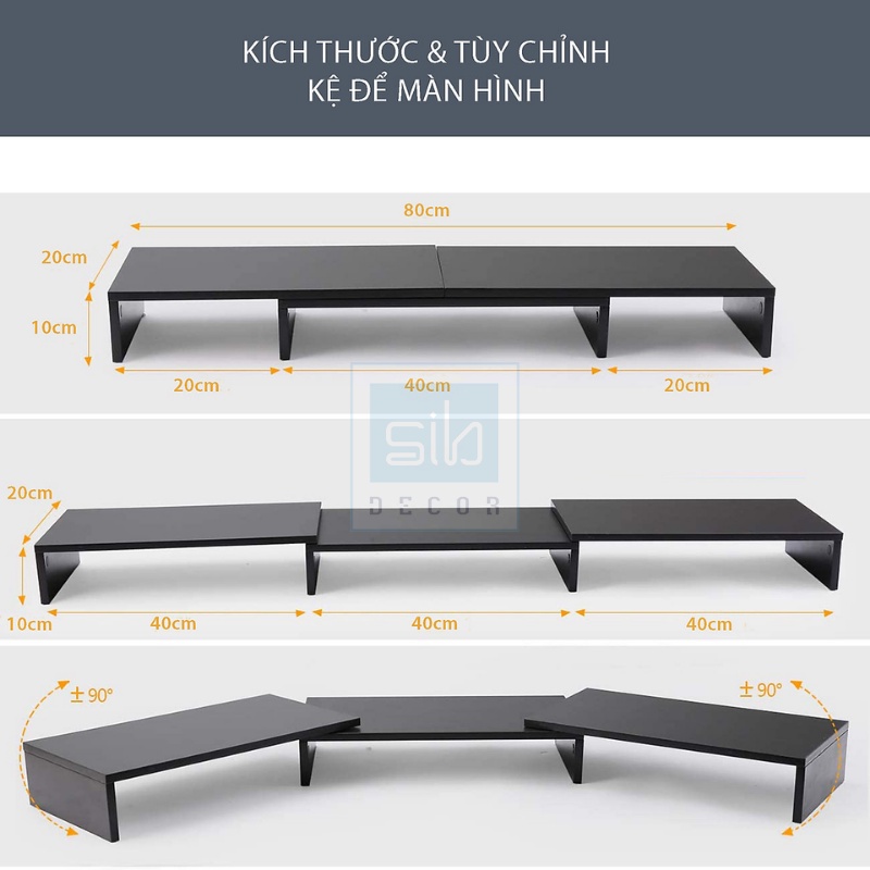 Bộ 3 Kệ Để Màn Hình SIB DECOR Đa Chức Năng Dễ Dàng Điều Chỉnh Chiều Dài Từ 80 Đến 120cm - KDB10