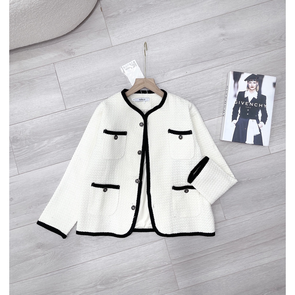 [ 𝐅𝐑𝐄𝐄 𝐒𝐇𝐈𝐏 ] ÁO KHOÁC DẠ TRẮNG CÚC ĐỒNG VIỀN MÍ DÀI TAY