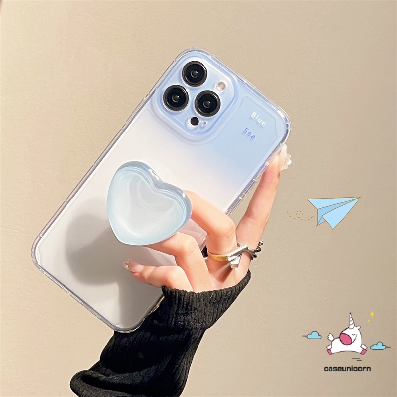 Ốp Điện Thoại TPU Mềm Trong Suốt Màu Xanh Dương Gradient Có Vòng Đỡ Cho IPhone 11 13 12 14 Pro MAX 7 8 Plus 6 6S X XS MAX SE 2020