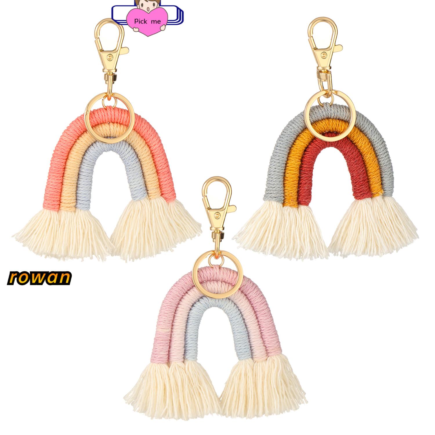 CHARMS Set 1 / 3 Móc Chìa Khóa Sợi Tua Rua Màu Cầu Vồng Phong Cách Bohemian