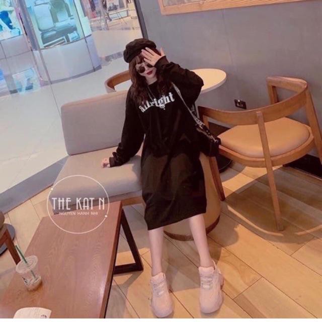 váy thun dài tay in chữ alright dáng dài chất cotton | BigBuy360 - bigbuy360.vn