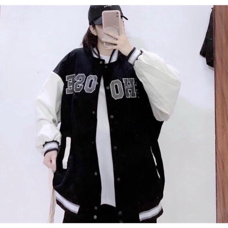 Áo Khoác Bomber Nhung Tăm Gân 2 Lớp Thêu Chữ CHOOSE ❤ Áo BomBer Bóng Chày Nam Nữ Phong Cách Hàn Quốc