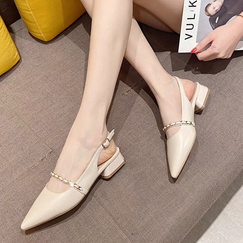 Giày Cao Gót 3 Phân Da Lì Đính Quai Xích Mảnh