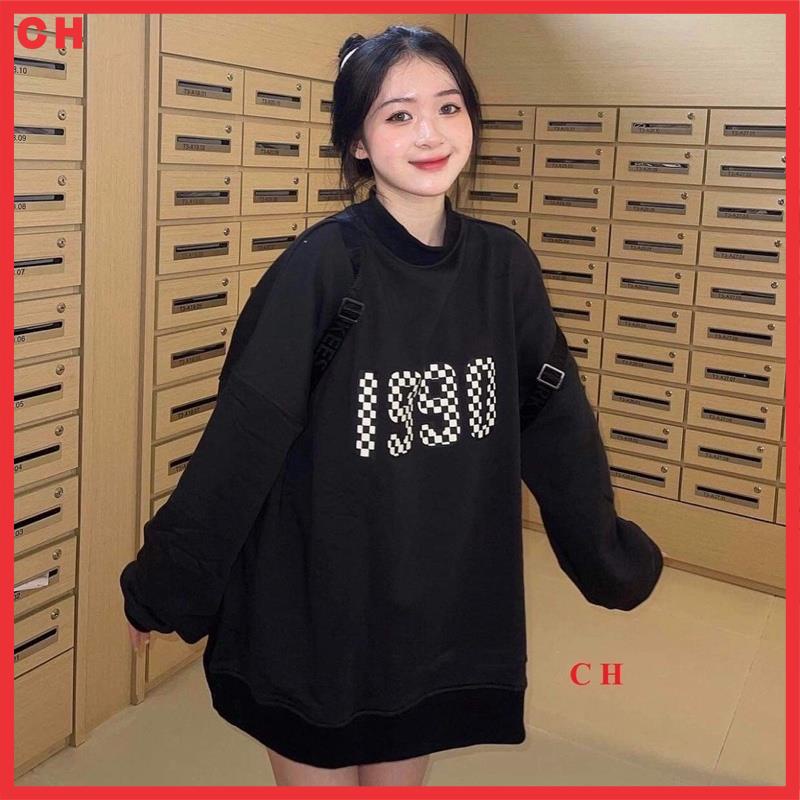 Áo Sweater nỉ bông dài tay 1990 - Áo thun hodi cổ tròn form rộng tay bồng nam nữ mặc thu đông giá rẻ unisex freesize