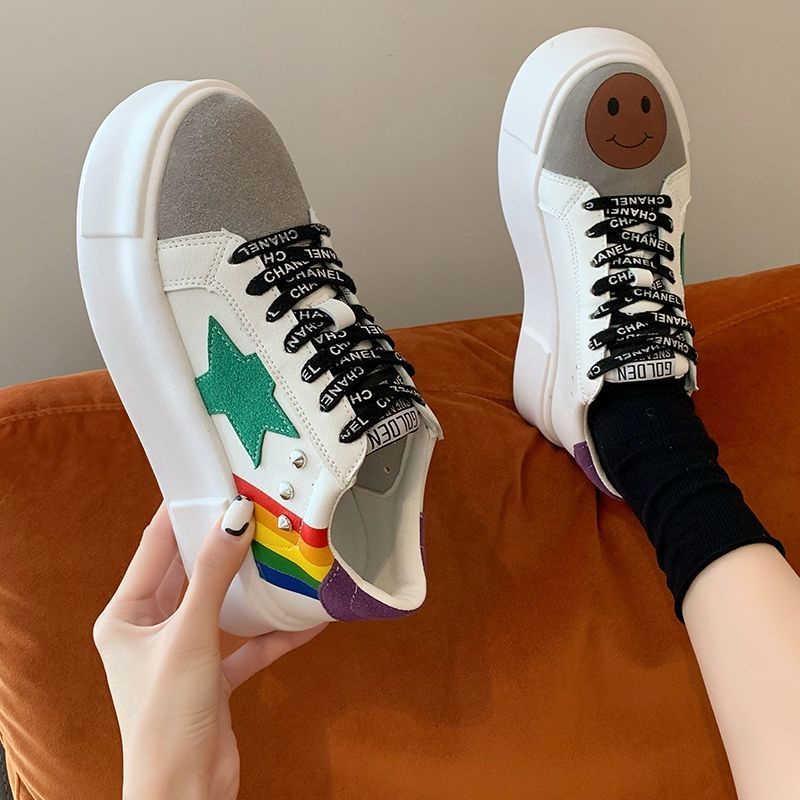 Giày Thể Thao Trắng Đế Dày Tăng Chiều Cao Thoáng Khí Mẫu Mới Năm 2021 Phong Cách Hàn Quốc Cho Nữ