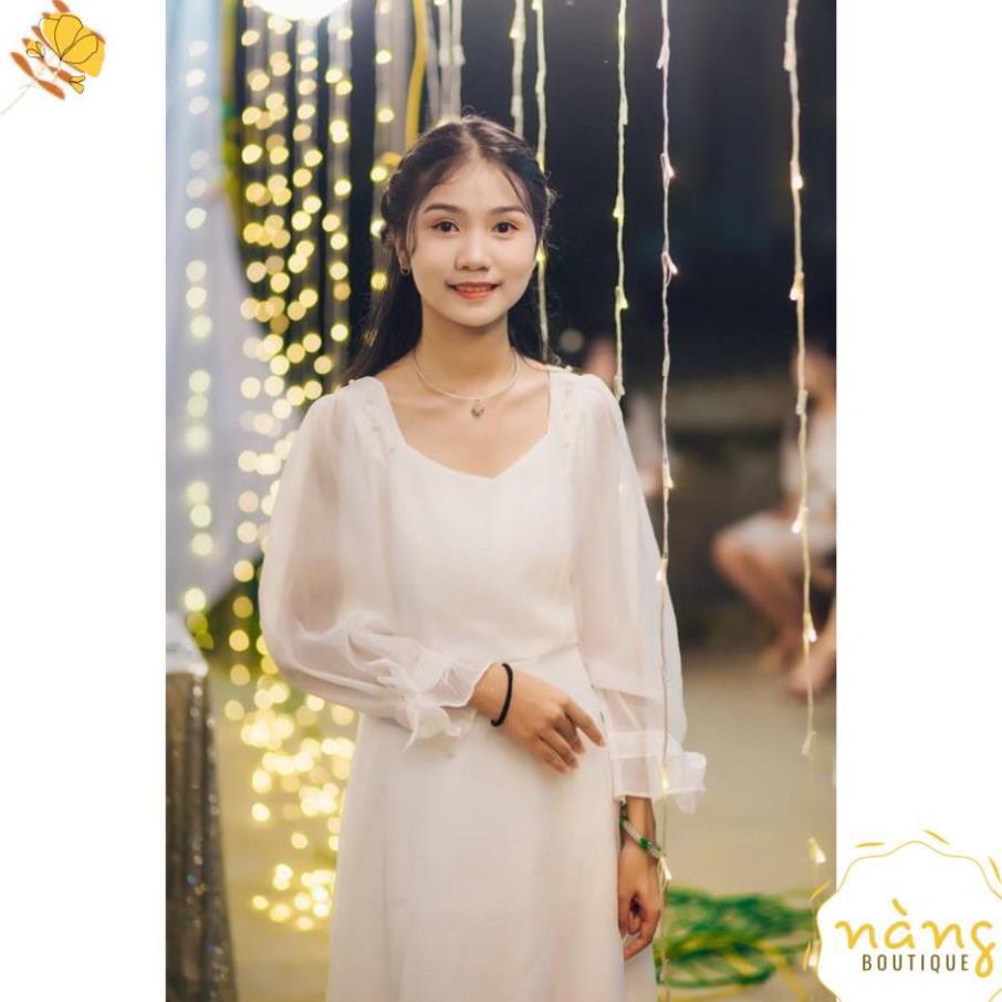 Váy Nữ Đẹp 💖FREESHIP💖 Đầm trắng dáng xòe  tay phồng đính ngọc [Mẫu Mới 2021]