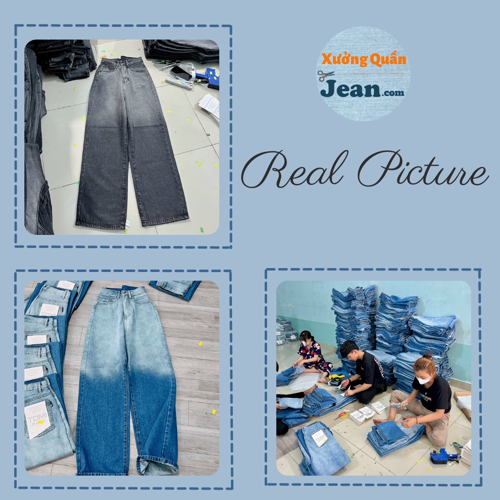Quần Jeans Nữ Ống Rộng Loang Màu Xanh và Xám Chất Bò Dày Dặn Phong Cách Hàn Quốc Dài 100cm Lưng cao, TONGKHOQUANAONU