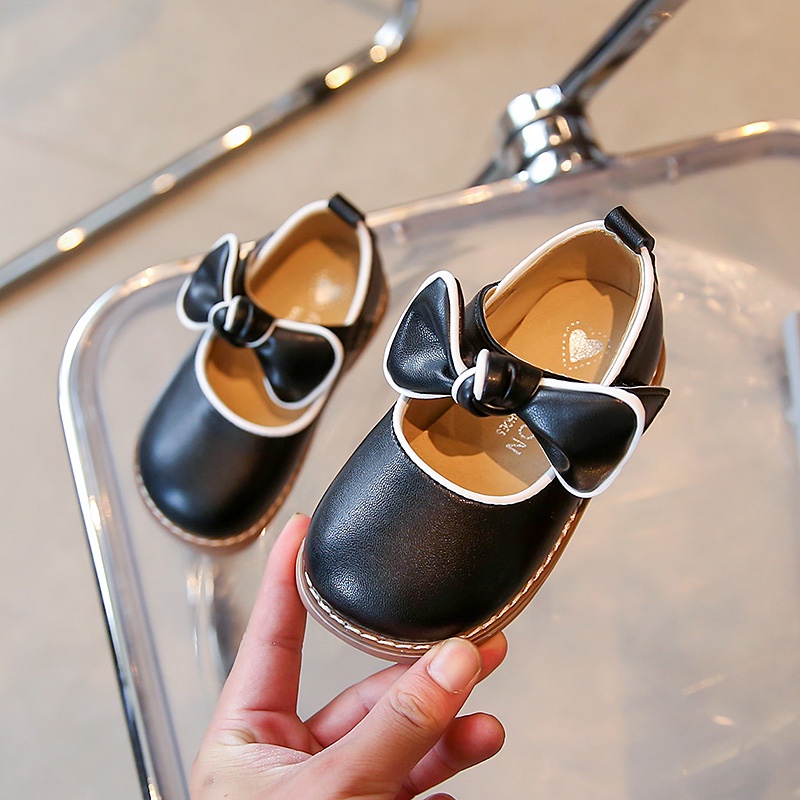 Giày Búp Bê Da Đế Mềm Chống Trượt Đính Nơ Phong Cách Vintage Cho Bé Gái 2-12 Tuổi