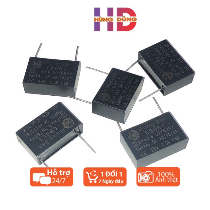 Tụ Quạt 2uF 450VAC Hung Sen chân cắm chân kim Tụ Khởi Động Quạt Điện CBB61 450VAC thiết bị điện gia dụng