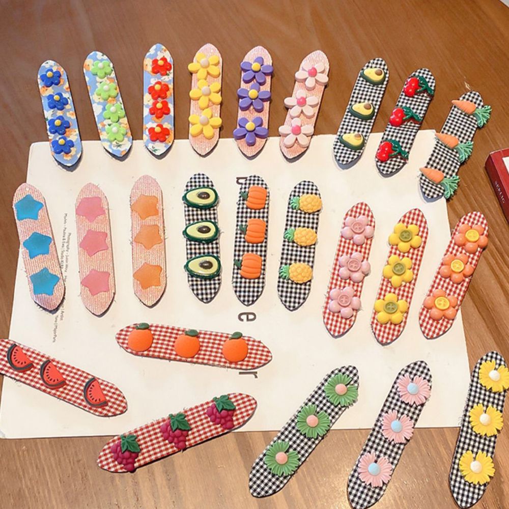 Kẹp Tóc Mái Dạng Dán Họa Tiết Hoa / Thỏ / Kẻ Sọc Nhiều Màu Có Thể Gấp Gọn Cho Bé Gái