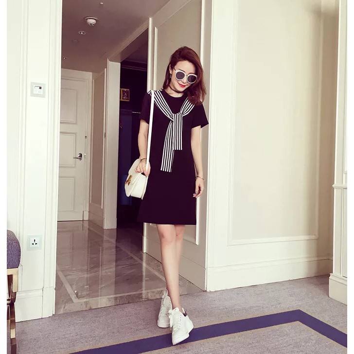 Đầm nữ dáng xuông chất thun pha nylon co dãn có 2 màu trắng,đen Tmost 70