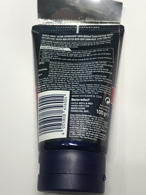 Sữa rửa mặt Nivea Men giúp giảm mụn & hư tổn da Detox Mud 100g  bùn đỏ