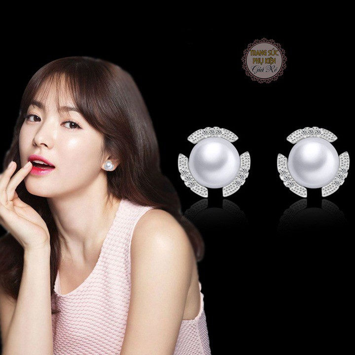 Hoa tai hạt châu hình hoa xinh xắn, bạc ý S925 HT204