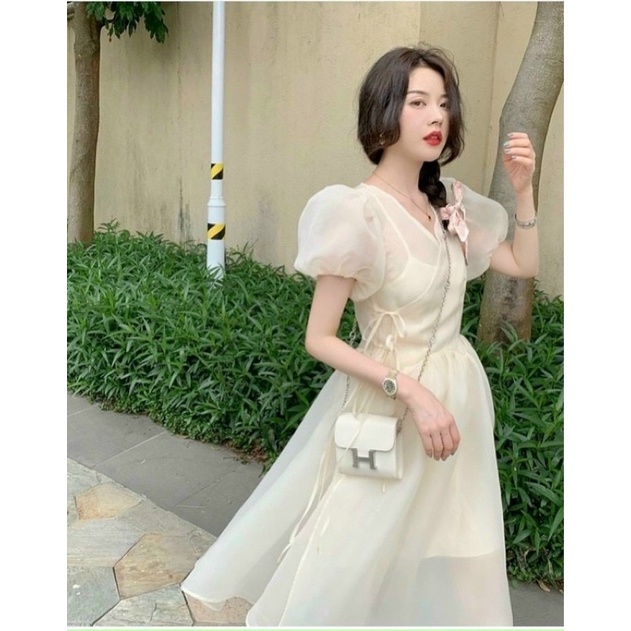 đầm baby doll oganza chéo ngực