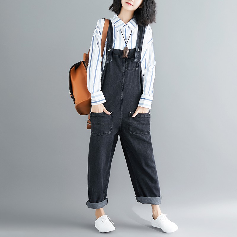 (Q005) Yếm quần jeans đen cá tính | BigBuy360 - bigbuy360.vn