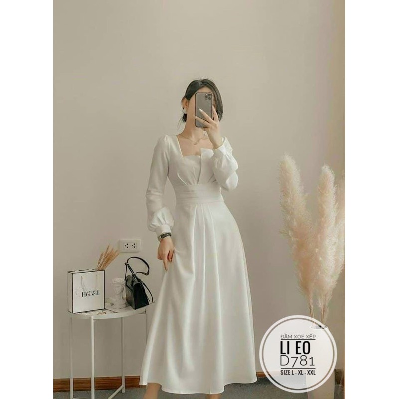 Bigsize Đầm xòe xếp li eo D781