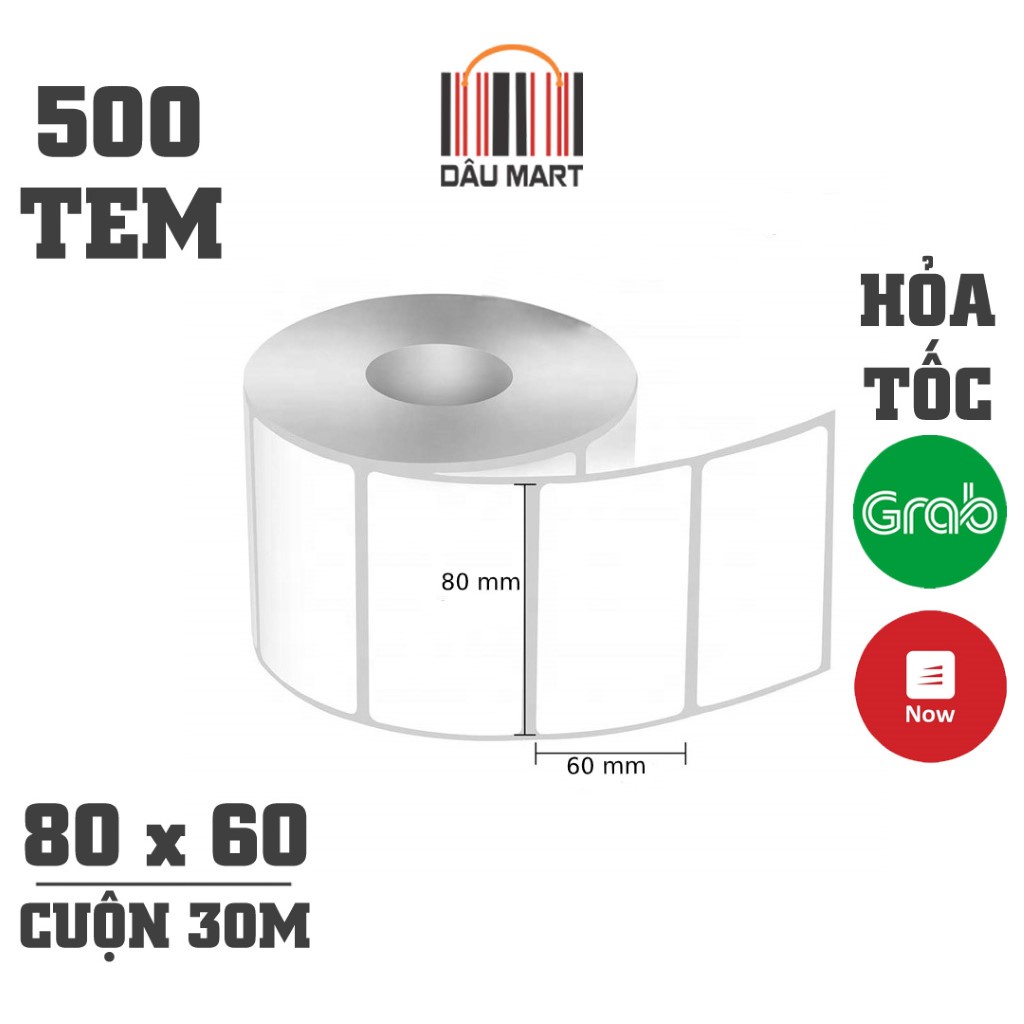 Cuộn 500 tem decal nhiệt 80x60mm - Giấy in mã vạch 80x60 mm dài 30m dùng in tem phụ Minicode dán lên sản phẩm hàng hóa