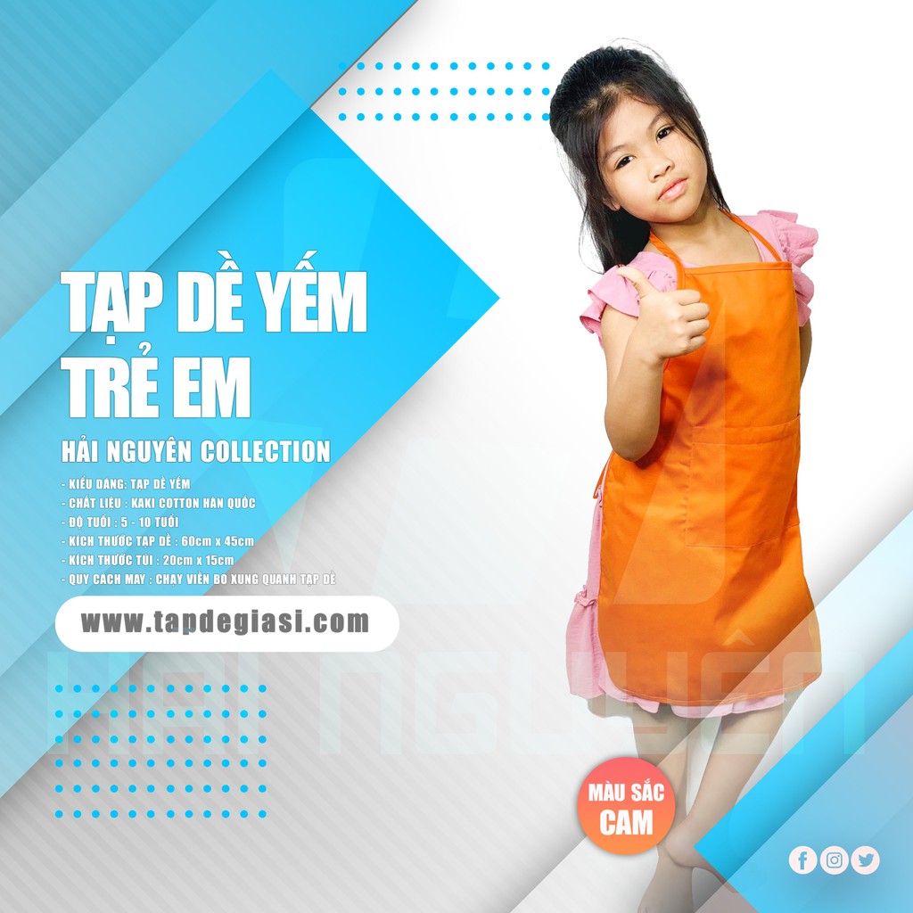 Tạp dề cho bé cao cấp từ 5-10 tuổi Màu Cam vải kaki