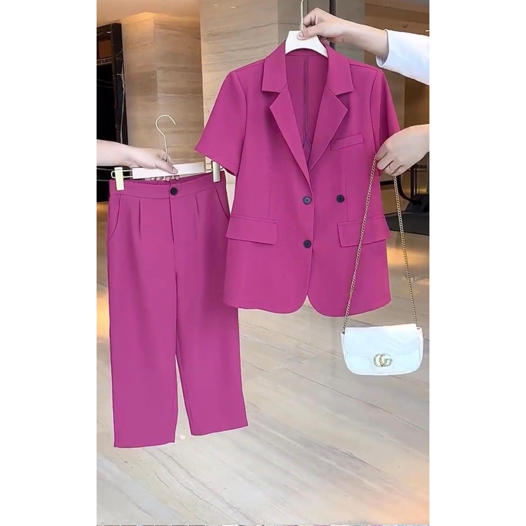 Set Áo Blazer Cộc Tay Mix Quần Lửng Outfit Trẻ Trung Hiện Đại 3 Màu Kandy S26