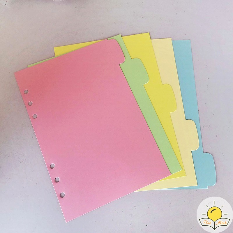 Set 5 tab phân trang A5/ B5 màu Pastel bìa cứng gắn sổ còng, tab bìa mục binder