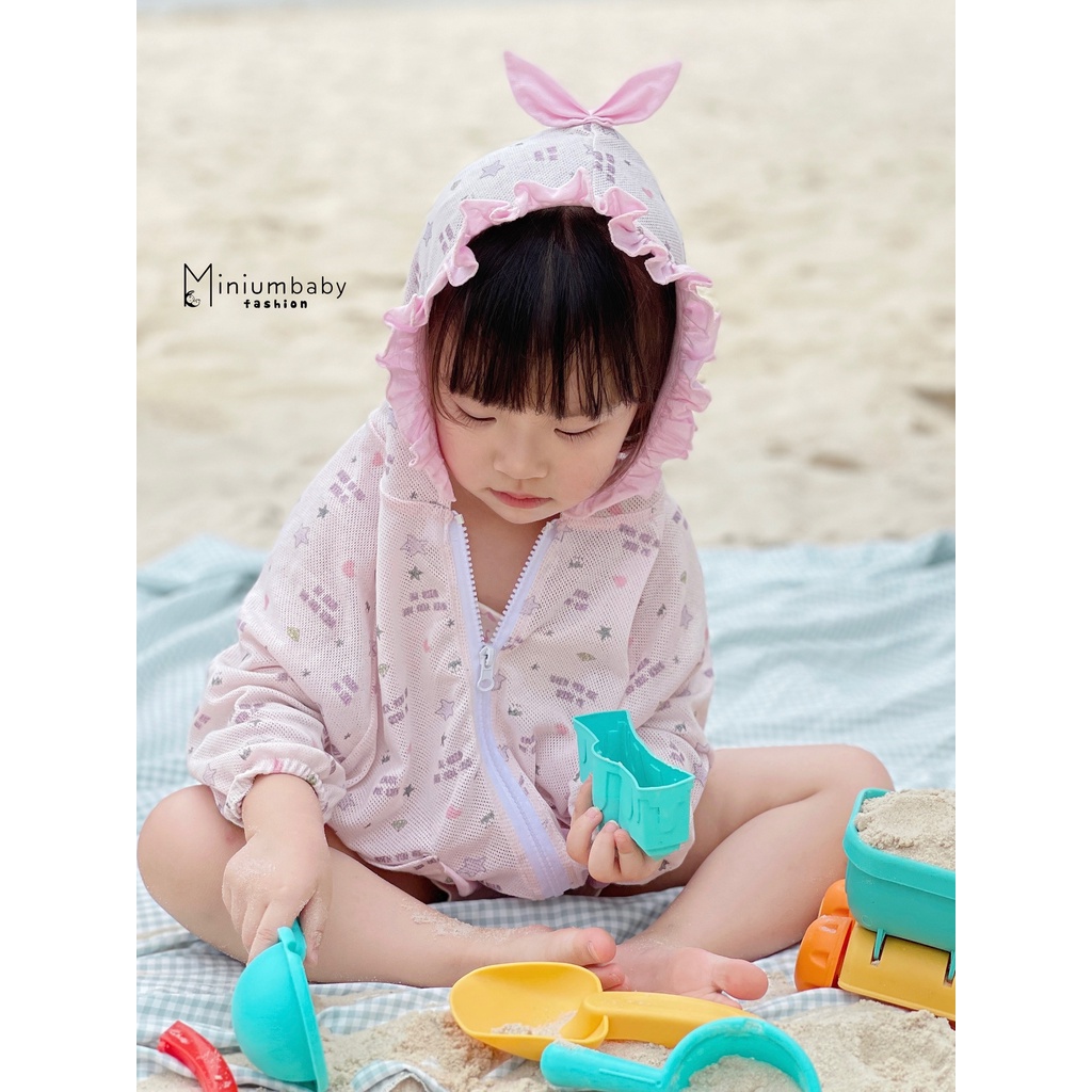 Áo khoác chống nắng cho bé gái, áo thiết kế đi biển, chất liệu cotton thông hơi dạng lưới miniumbabyfashion CN1218