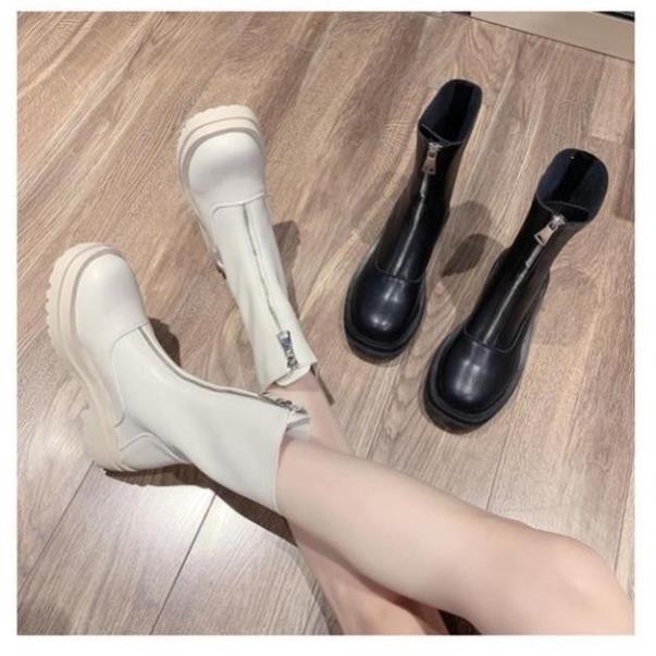 [Sẵn] Giày Boots nữ cổ ngắn ulzzang khoá trước da mềm đế cao 5cm