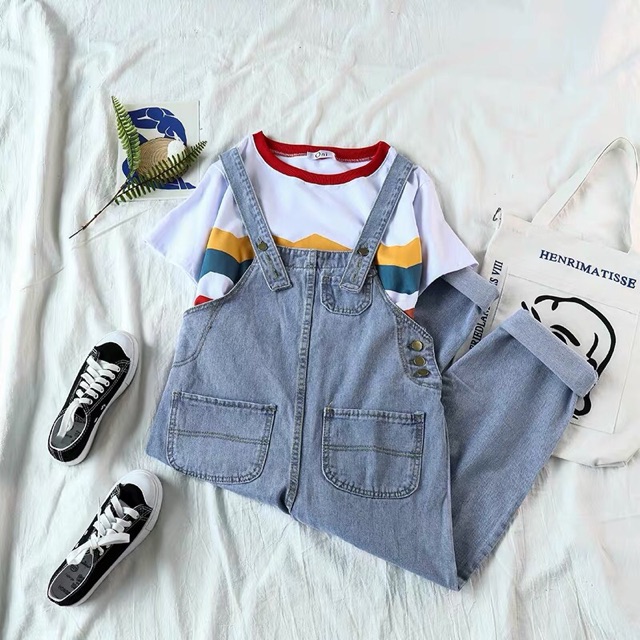 [KÈM ẢNH THẬT] quần yếm bò dài basic khoá cạnh túi trước dáng baggy ulzzang hàn quốc