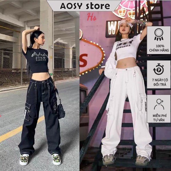 Quần jogger unisex  túi hộp phối khóa kèm dây đai 2 màu trắng, đen AOSY STORE mã 1169