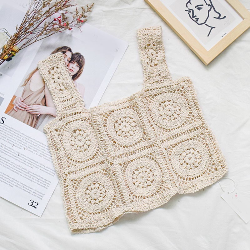 Brroa Áo Croptop Dệt Kim Sát Nách Dáng Rộng Cổ Vuông Khoét Lỗ Kẻ Sọc Caro Thời Trang Đi Biển Cho Nữ