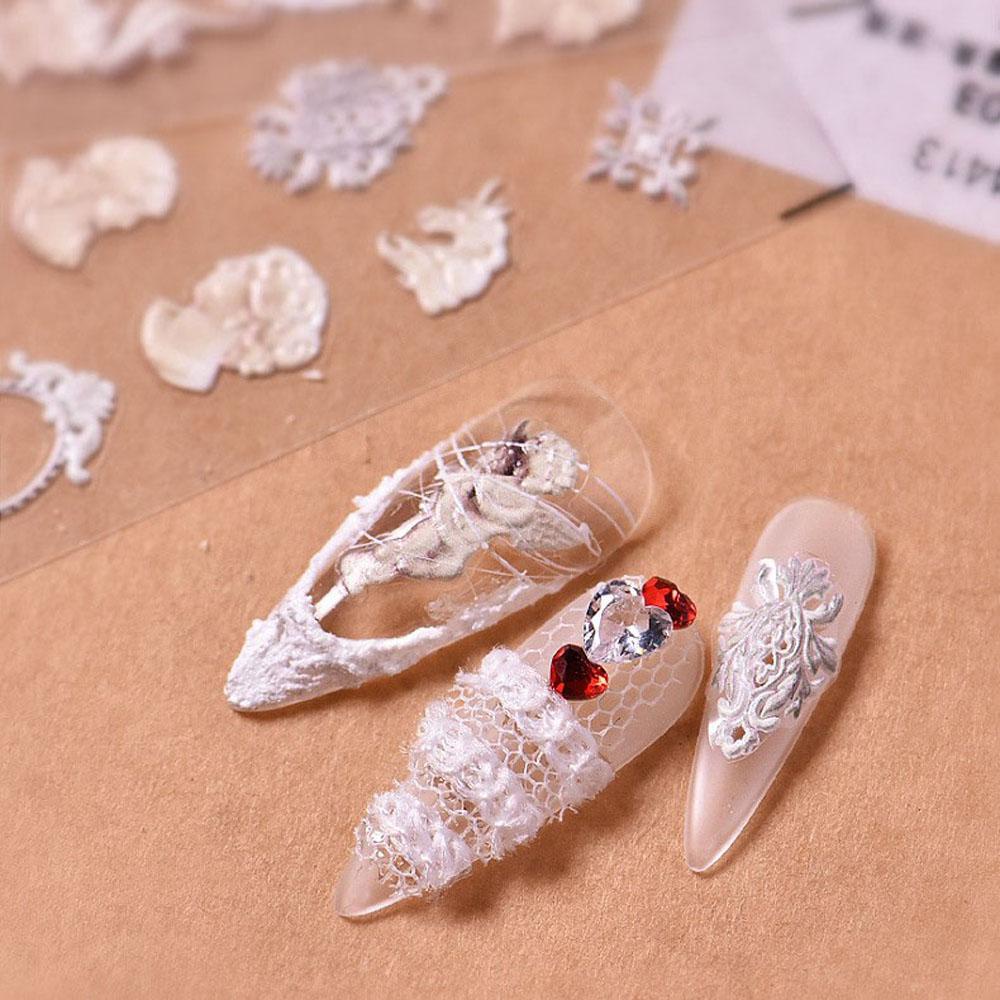 QQMALL Miếng Dán Móng Tay Tự Dính Họa Tiết Ren Thỏ Gothic Dành Cho Cô Dâu