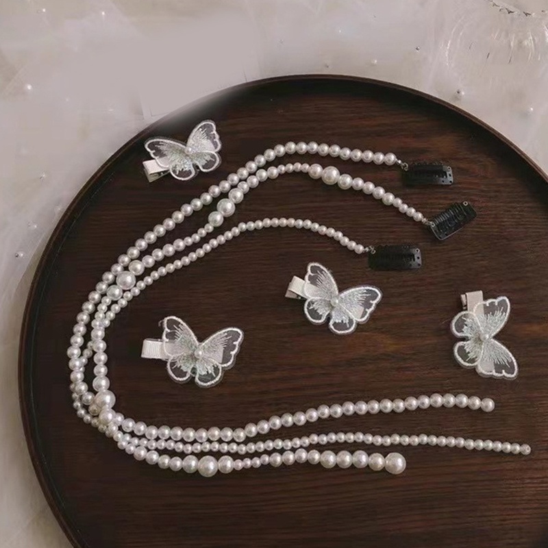 Kẹp Tóc Dạng Chuỗi Hạt Ngọc Trai Phối Tua Rua Dành Cho Tóc Bện