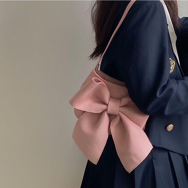 Túi Xách Đeo Vai Đính Nơ To Màu Hồng Dễ Phối Đồ Thời Trang Cho Nữ