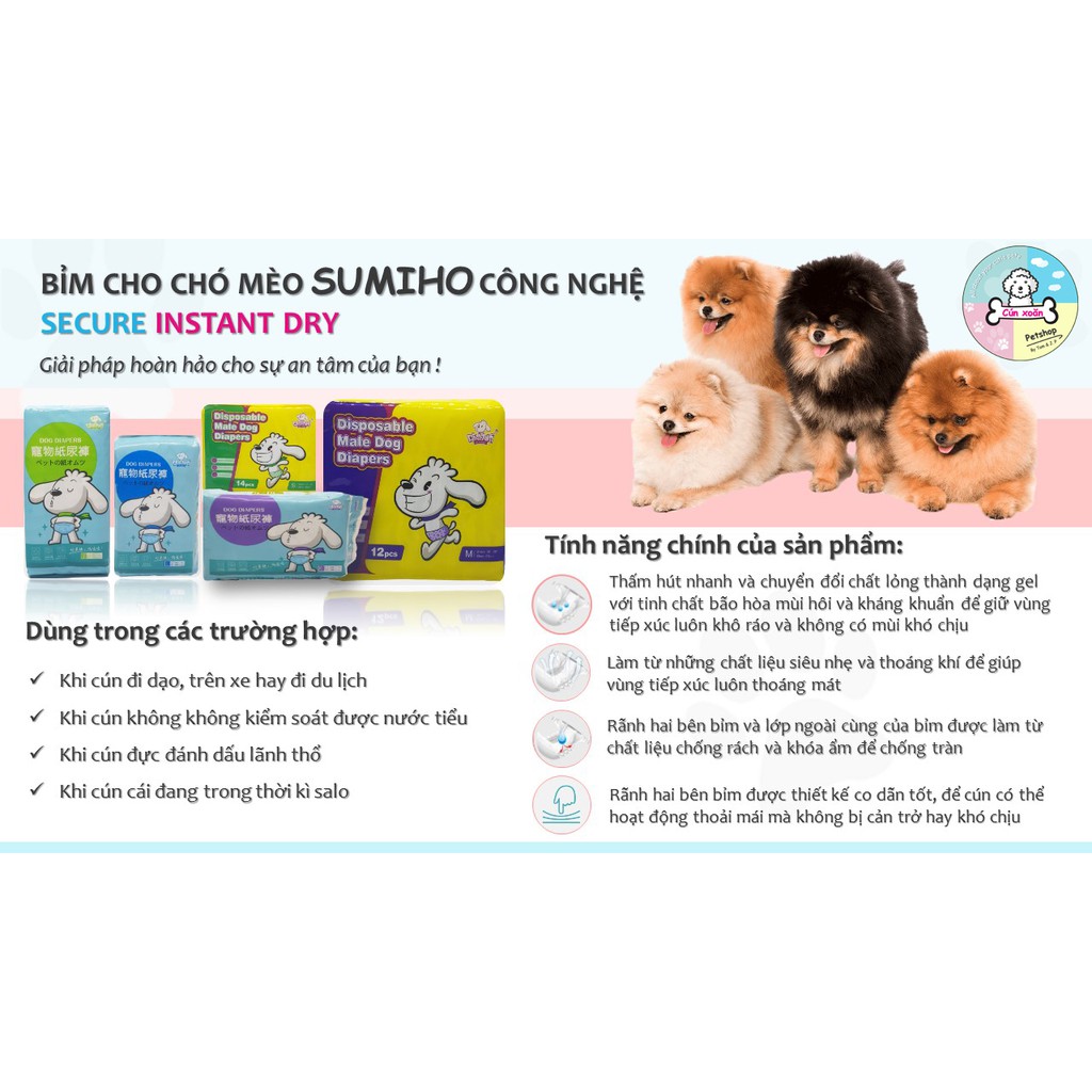 [Mã PET50 giảm 10% - tối đa 50K đơn 250K] Bỉm cho chó mèo Sumiho (Đực/Cái) (Nhiều size S/M/L/XL) tã bỉm cho thú cưng