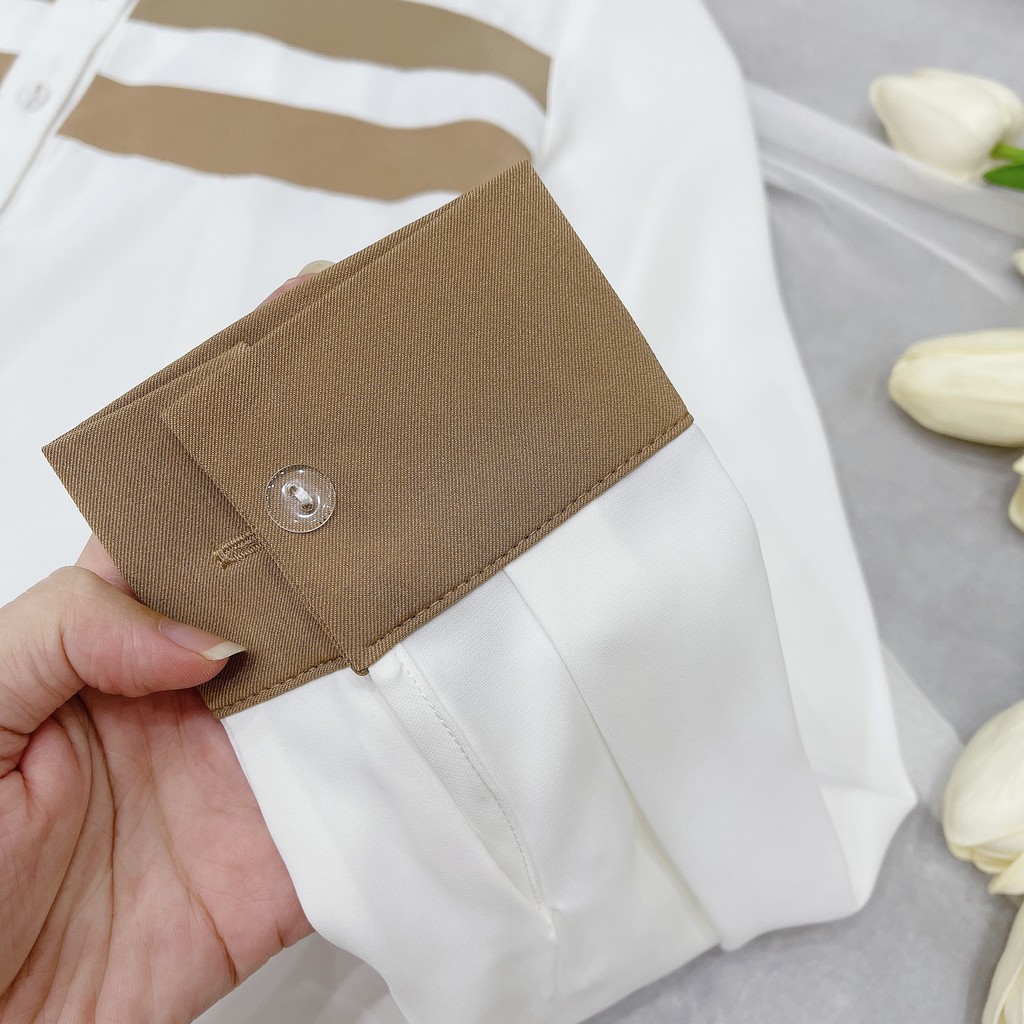 Áo sơ mi nữ trắng dài tay công sở Chunxuu phối sọc kẻ kiểu cách chất Tơ mềm mịn thời trang - SP40