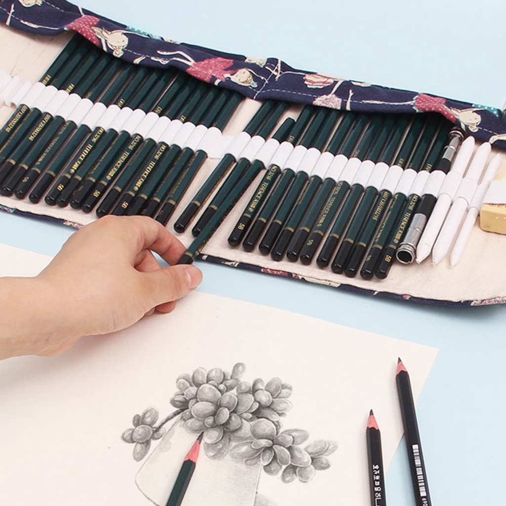 Túi Đựng Bút Chì/Cọ Vẽ dạng Cuộn 12 / 24 / 36 ngăn Bằng Vải Canvas Tiện Dụng