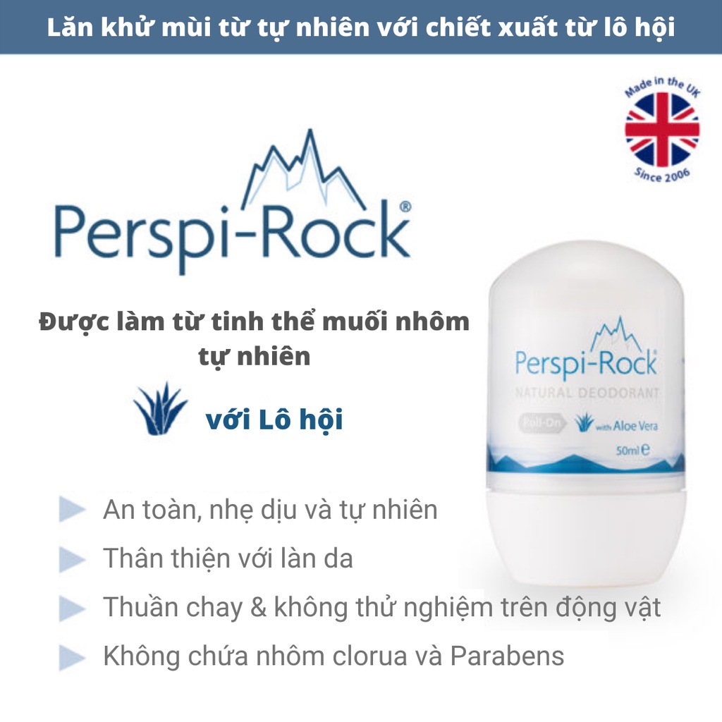 Combo Lăn khử mùi Perspi-Rock 50ml + Lăn khử mồ hôi 72h không muối nhôm Perspi-Shield 50ml