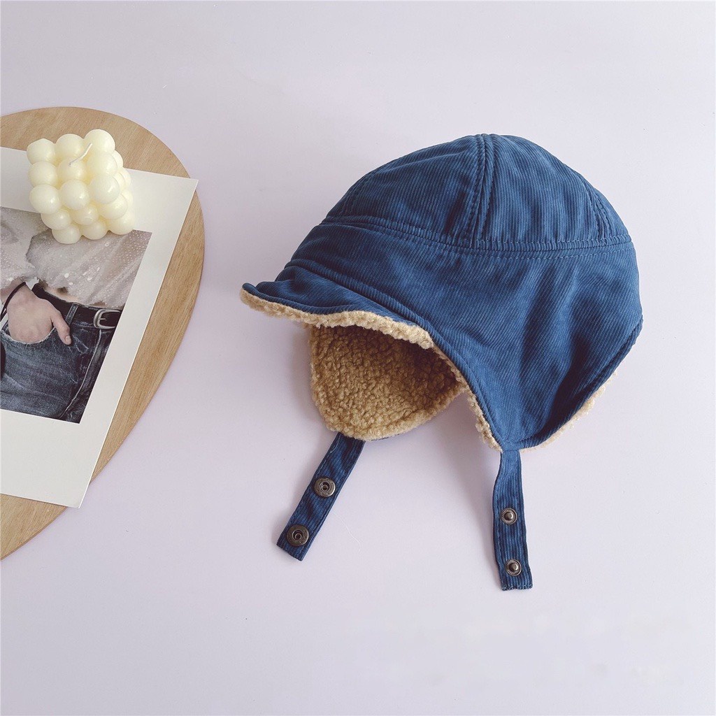 Mũ phi công lót lông có vành che 2 bên tai giữ ấm mùa đông cho bé trai, bé gái từ 1 - 5 tuổi