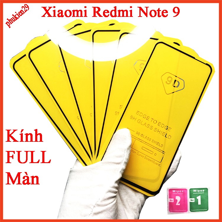 Kính cường lực Xiaomi Redmi Note 9 full màn hình, Ảnh thực shop tự chụp, tặng kèm bộ giấy lau kính taiyoshop5