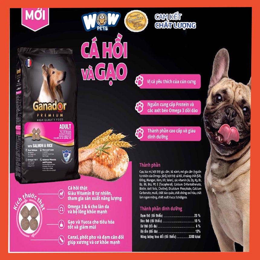 [E011] Thức ăn cho chó lớn Ganador vị cá hồi và gạo 400g, wowpets hạt khô